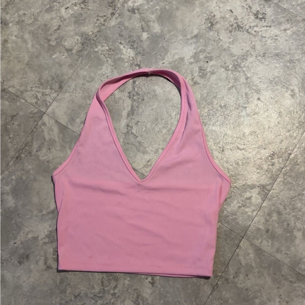 SHEIN Light Pink V-Neck Ribbed Tank Top